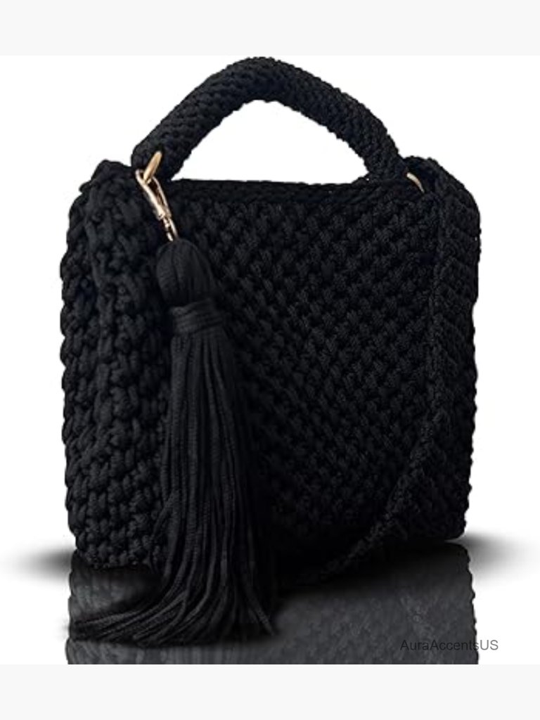 Handmade Crochet Shoulder Bag Boho Knit Crossbody Purse With Tassel,